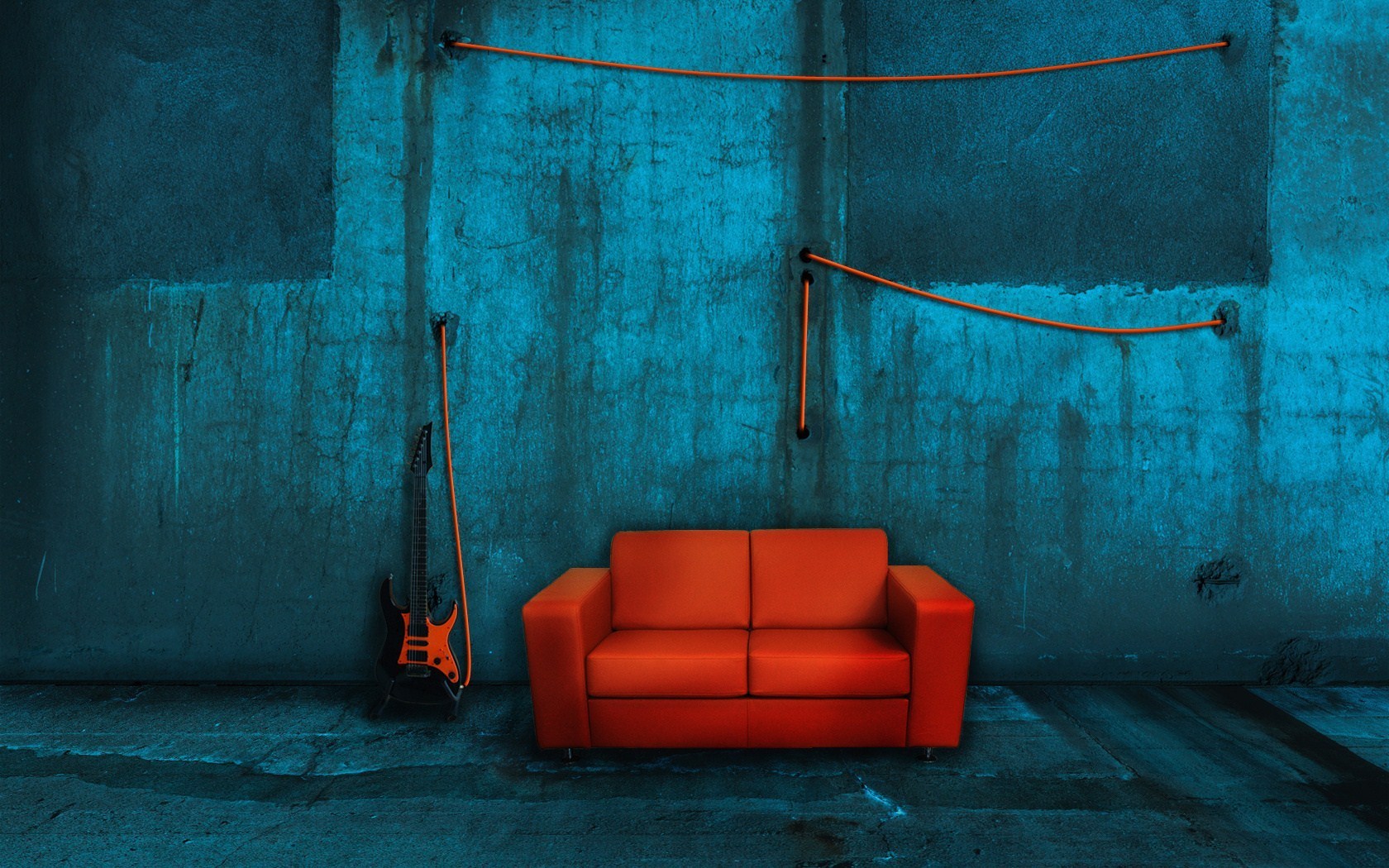room-orange-sofa-guitar-style-hd-wallpaper